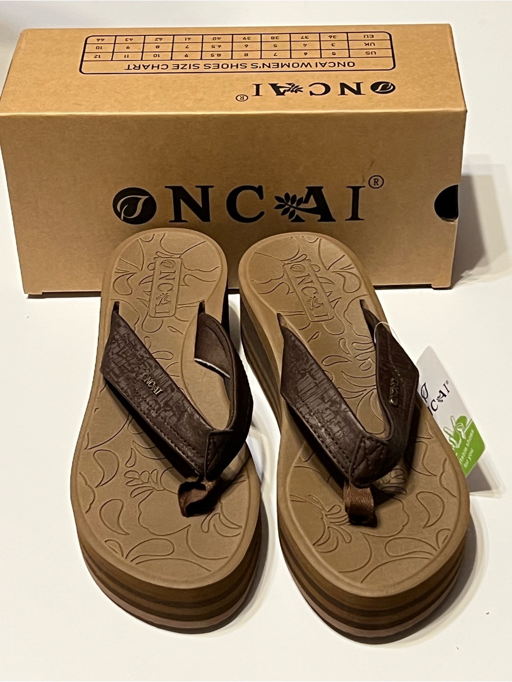 ONCAI Women's Brown Platform Thong Sandals New Size9